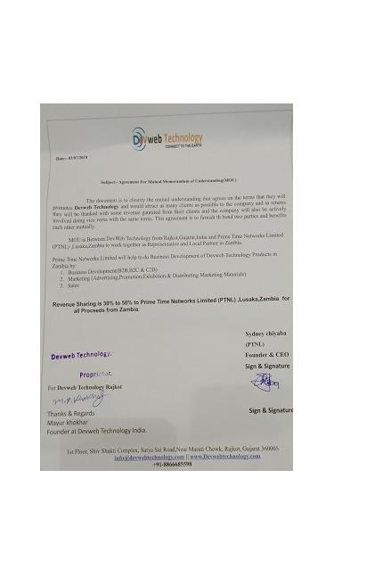 Devweb Technology Founder and CEO Certificate